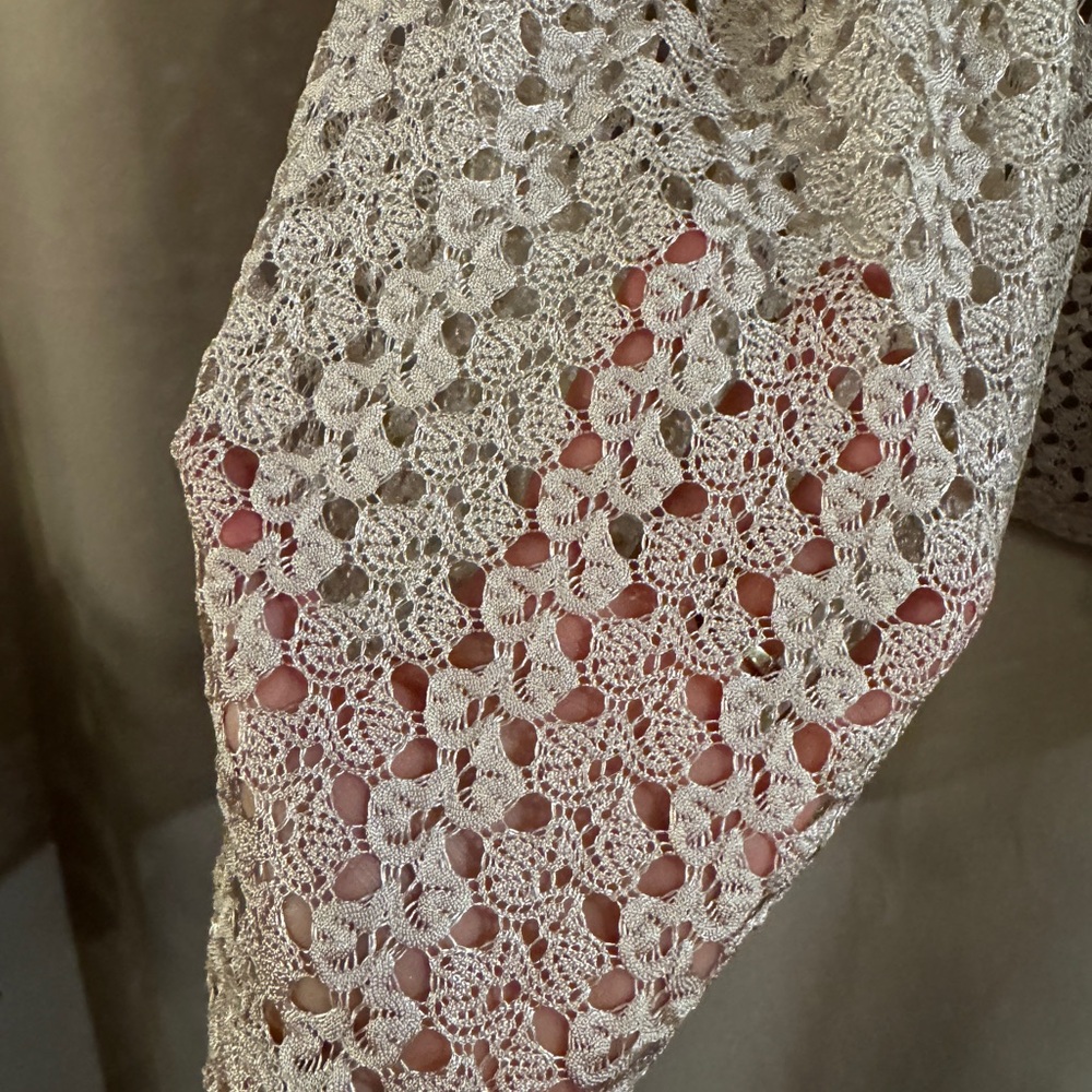 Olivia Blu Open Crochet Knit Cardigan Sweater - Cream - Picture 3 of 9